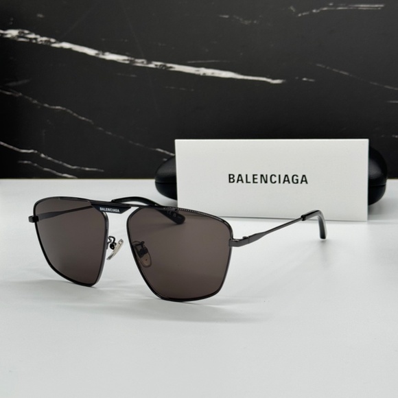 NEW BB0246SA 001 BALENCIAGA BLACK METAL UNISEX BALENCIAGA SUNGLASSES - Picture 4 of 12
